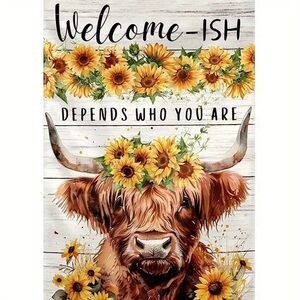 Sunflower Highland Cow Garden Flag Welcome-ish NEW